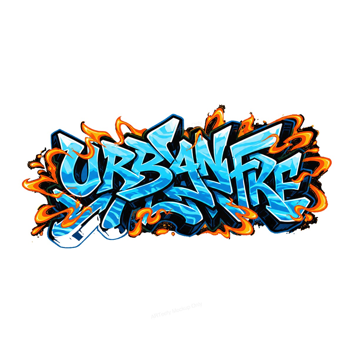 DTF Heat Transfer Urban Fire Graffiti Text Blue Flame Street Art Graphic for T Shirts Hoodies and Tote Bags - 1