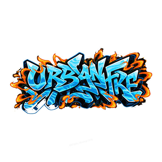 DTF Heat Transfer Urban Fire Graffiti Text Blue Flame Street Art Graphic for T Shirts Hoodies and Tote Bags - 1