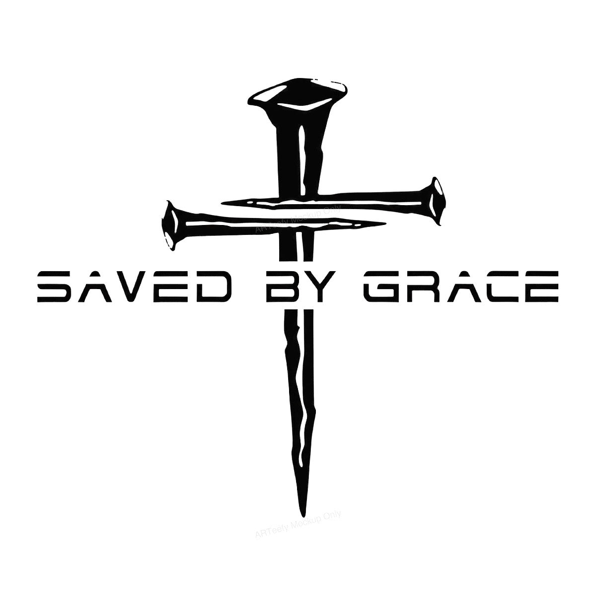 Christian Heat Transfer Saved By Grace Nail Cross Graphic for T Shirts Hoodies and Tote Bags - 1