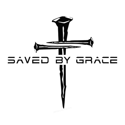 Christian Heat Transfer Saved By Grace Nail Cross Graphic for T Shirts Hoodies and Tote Bags - 1
