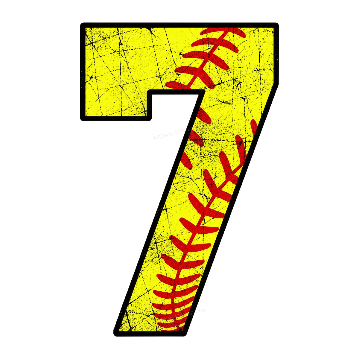 DTF Heat Transfer Number 7 Yellow Softball Stitch Graphic for Team Jerseys T Shirts and Hoodies - 1
