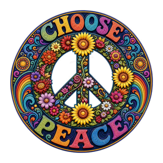 DTF Transfer Choose Peace Floral Rainbow Hippie Peace Sign Graphic for T Shirts Hoodies and Tote Bags - 1