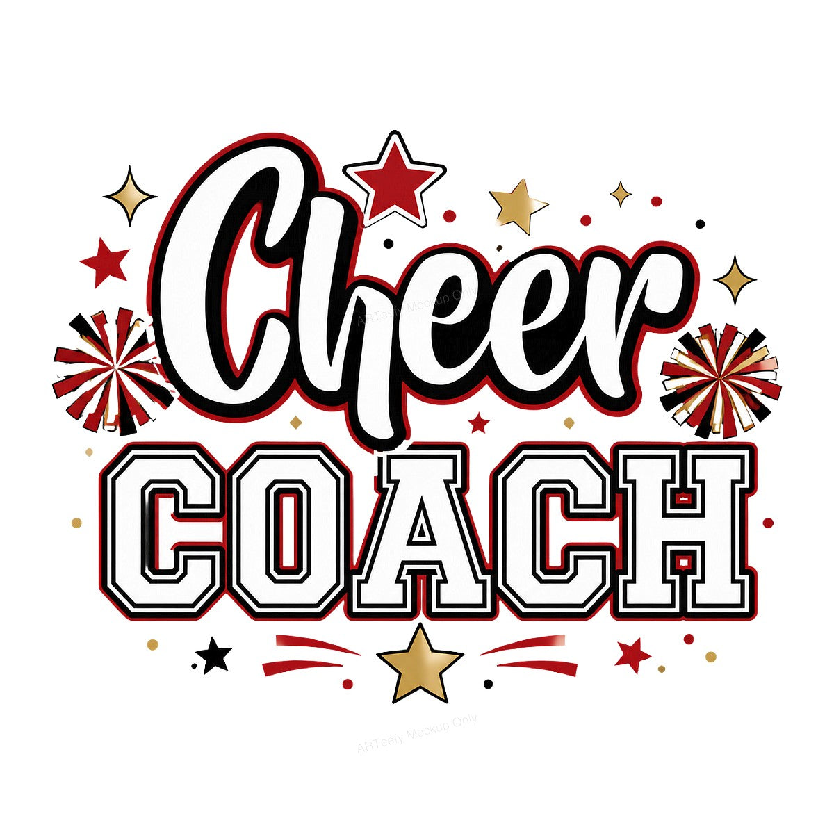 DTF Transfer Cheer Coach Pom Pom and Star Graphic for T Shirts Hoodies and Game Day Apparel - 1