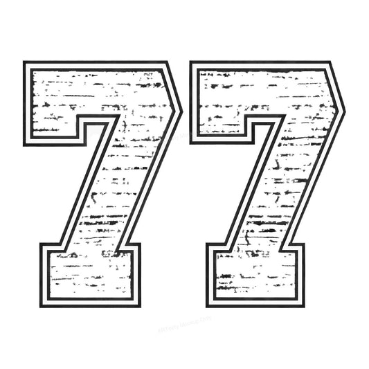 DTF Transfer Distressed Number 77 Bold Athletic Graphic for Sports Jerseys T Shirts and Hoodies - 1