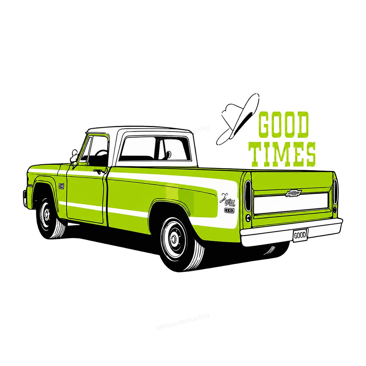 Western Heat Transfer Retro Green Pickup Truck Good Times Quote Graphic for T Shirts Hoodies and Tote Bags - 1