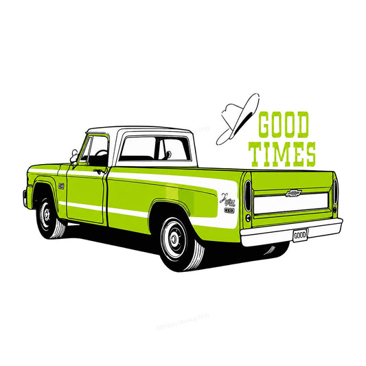 Western Heat Transfer Retro Green Pickup Truck Good Times Quote Graphic for T Shirts Hoodies and Tote Bags - 1