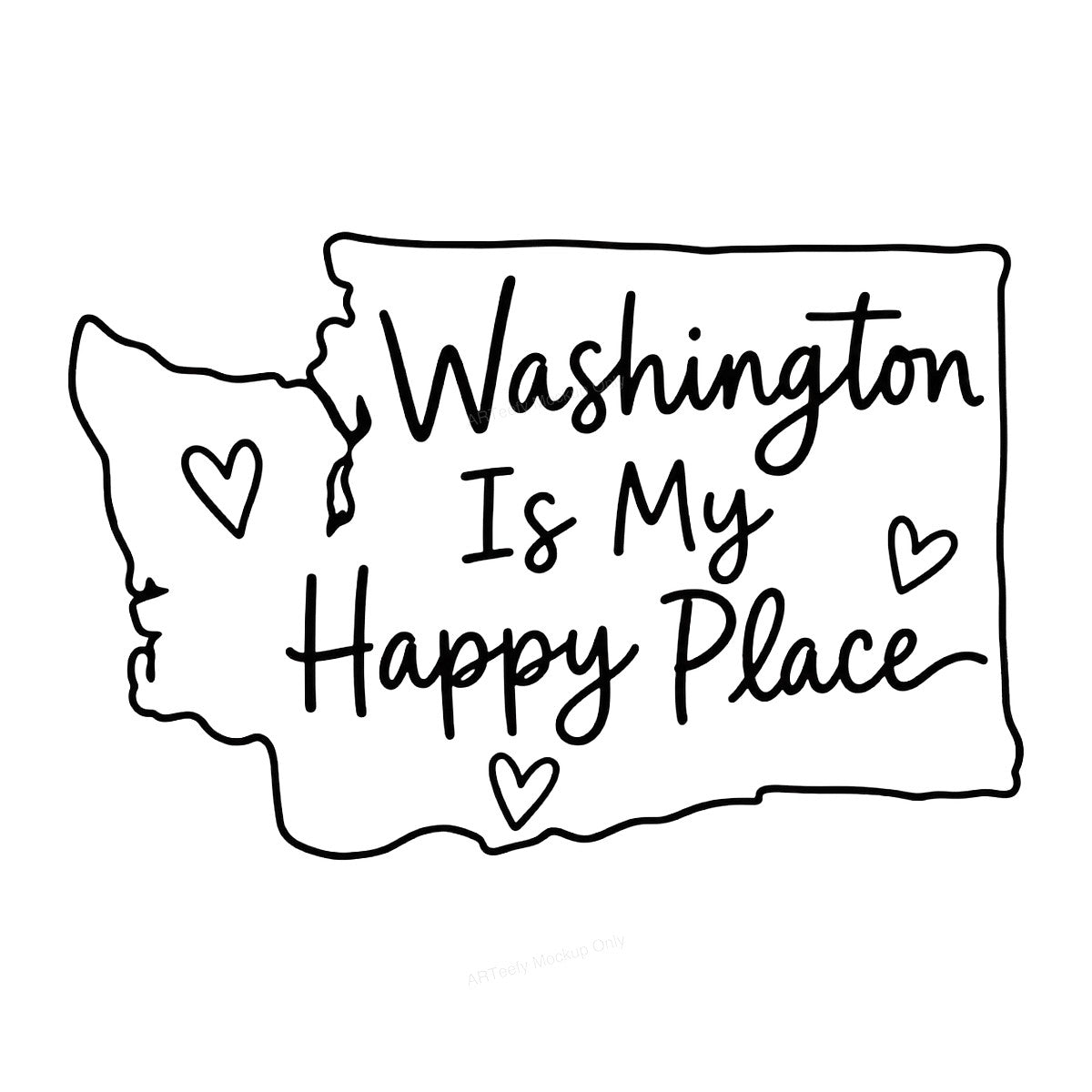 DTF Transfer Washington Is My Happy Place State Outline Heart Graphic for T Shirts Hoodies and Tote Bags - 1