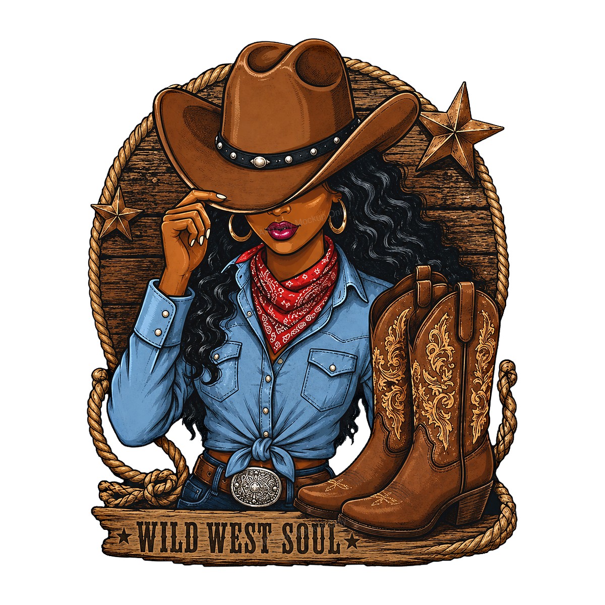 Western Heat Transfer Wild West Soul Cowgirl with Boots Rustic Graphic for T Shirts Hoodies and Tote Bags - 1