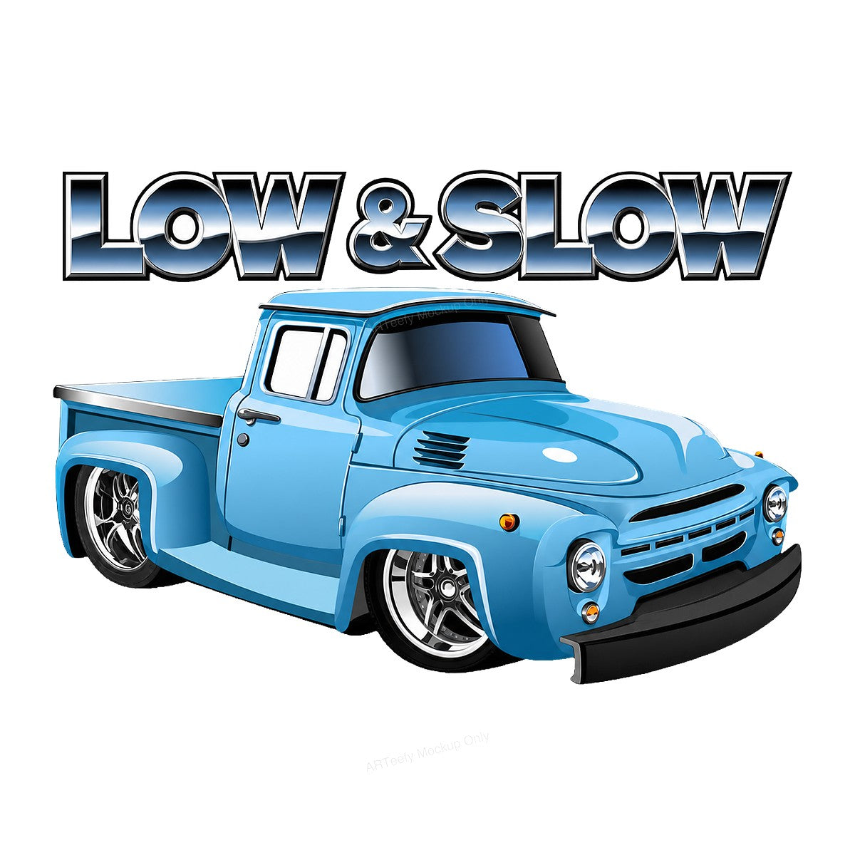 DTF Transfer Low & Slow Slammed Blue Pickup Truck Graphic for T Shirts Hoodies and Garage Apparel - 1