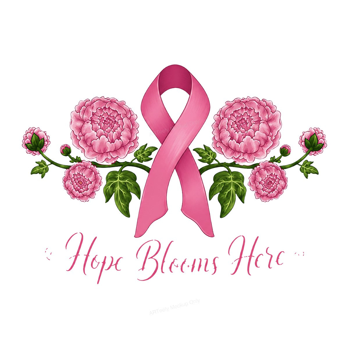 DTF Transfer Hope Blooms Here Pink Ribbon Floral Graphic for T Shirts Hoodies and Tote Bags - 1