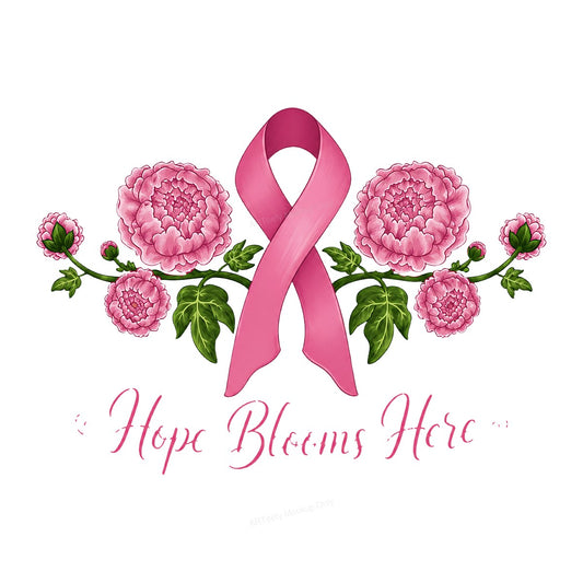 DTF Transfer Hope Blooms Here Pink Ribbon Floral Graphic for T Shirts Hoodies and Tote Bags - 1
