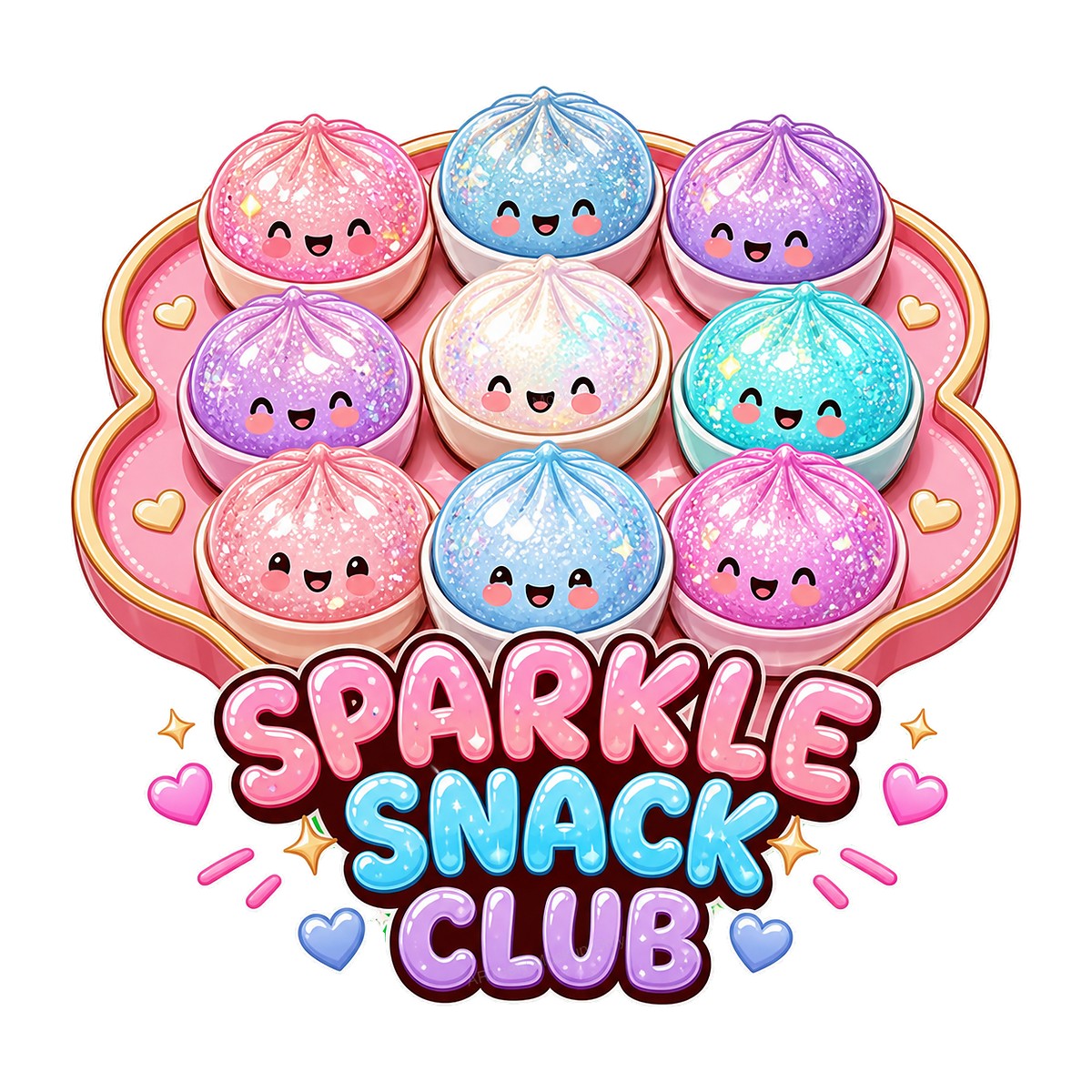 Funny Graphic Transfer Sparkle Snack Club Glitter Dumpling Characters Design for T Shirts Hoodies and Tote Bags - 1