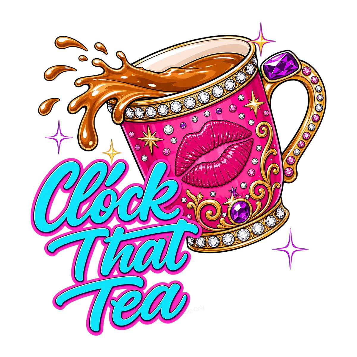 Funny Graphic Transfer Clock That Tea Pink Glam Mug with Lips Design for T Shirts Hoodies and Tote Bags - 1