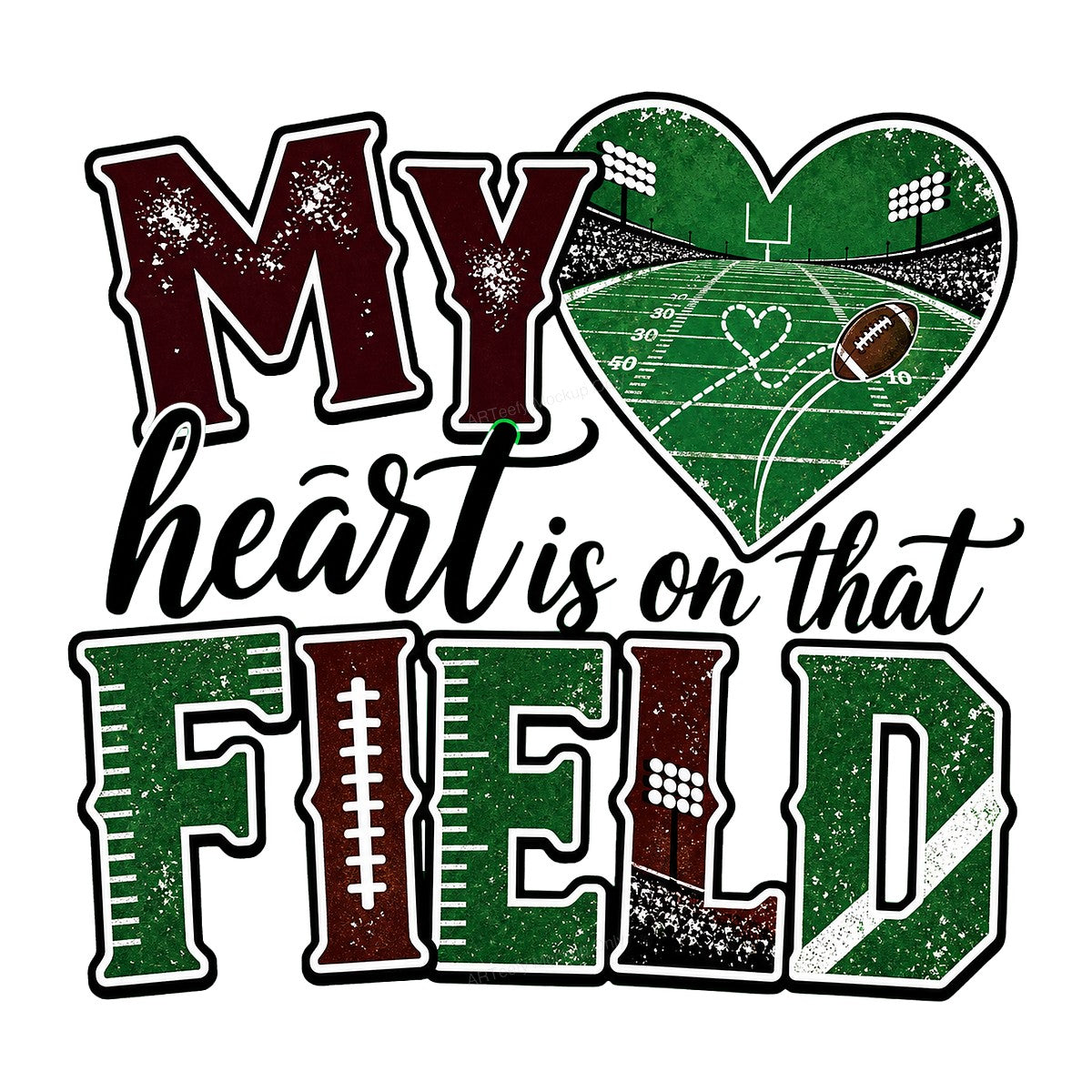 DTF Heat Transfer My Heart Is On That Field Football Heart Stadium Graphic for T Shirts Hoodies and Game Day Apparel - 1