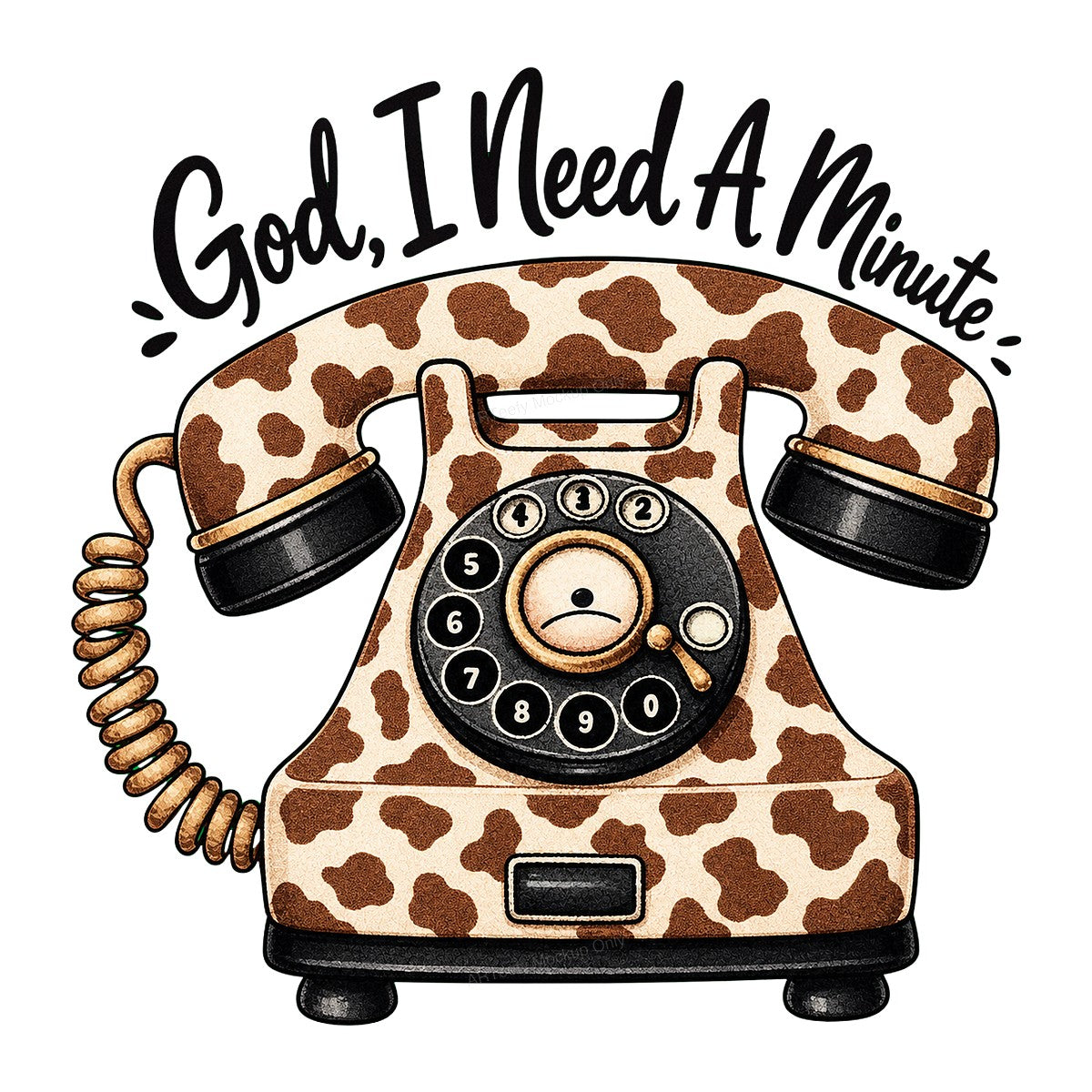 Christian Heat Transfer “God I Need A Minute” Cow Print Retro Phone Graphic for T Shirts Hoodies and Tote Bags - 1