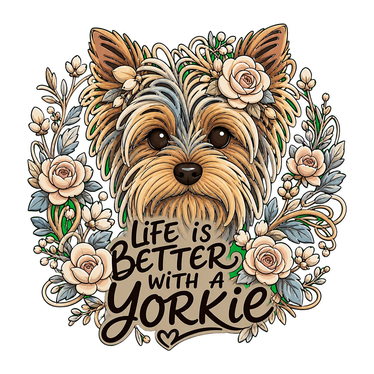 DTF Heat Transfer Life Is Better With a Yorkie Floral Dog Graphic for T Shirts Hoodies and Tote Bags - 1