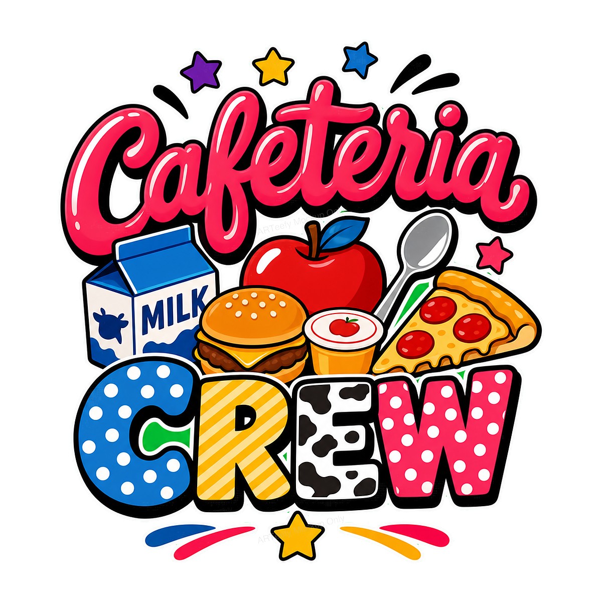 DTF Transfer Cafeteria Crew Lunch Food Cartoon Graphic for T Shirts Hoodies and Lunch Staff Apparel - 1
