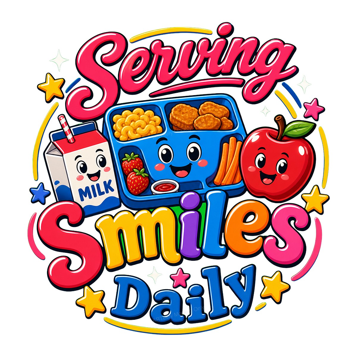 DTF Transfer Serving Smiles Daily School Lunch Tray Cartoon Graphic for T Shirts Hoodies and Teacher Apparel - 1