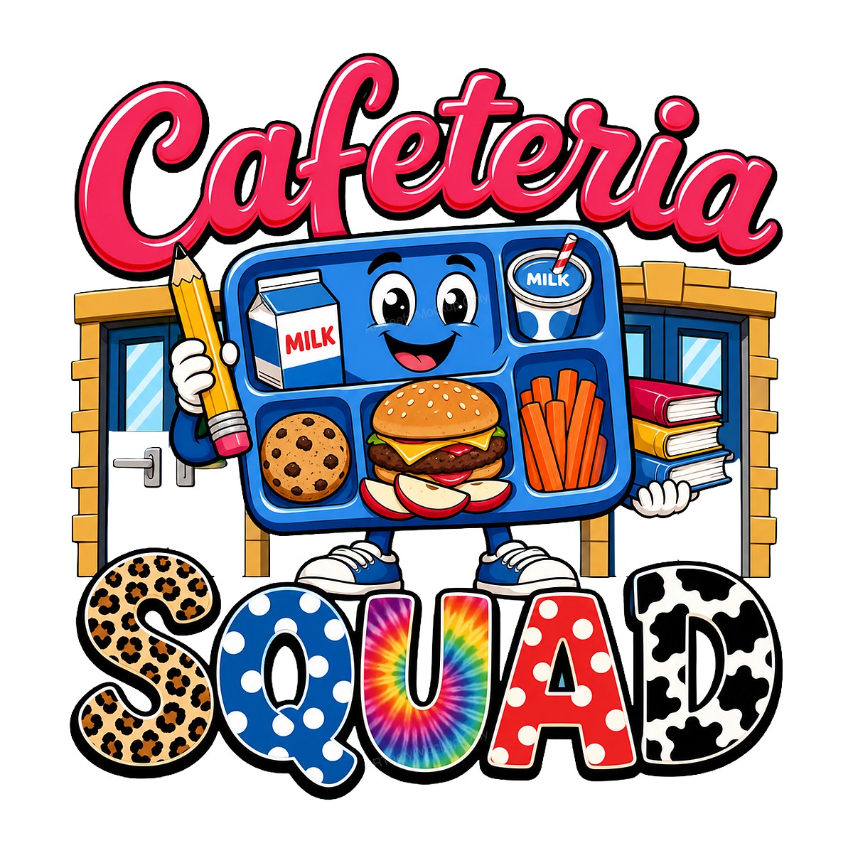 DTF Transfer Cafeteria Squad Lunch Tray Cartoon Graphic for T Shirts Hoodies and Tote Bags - 1