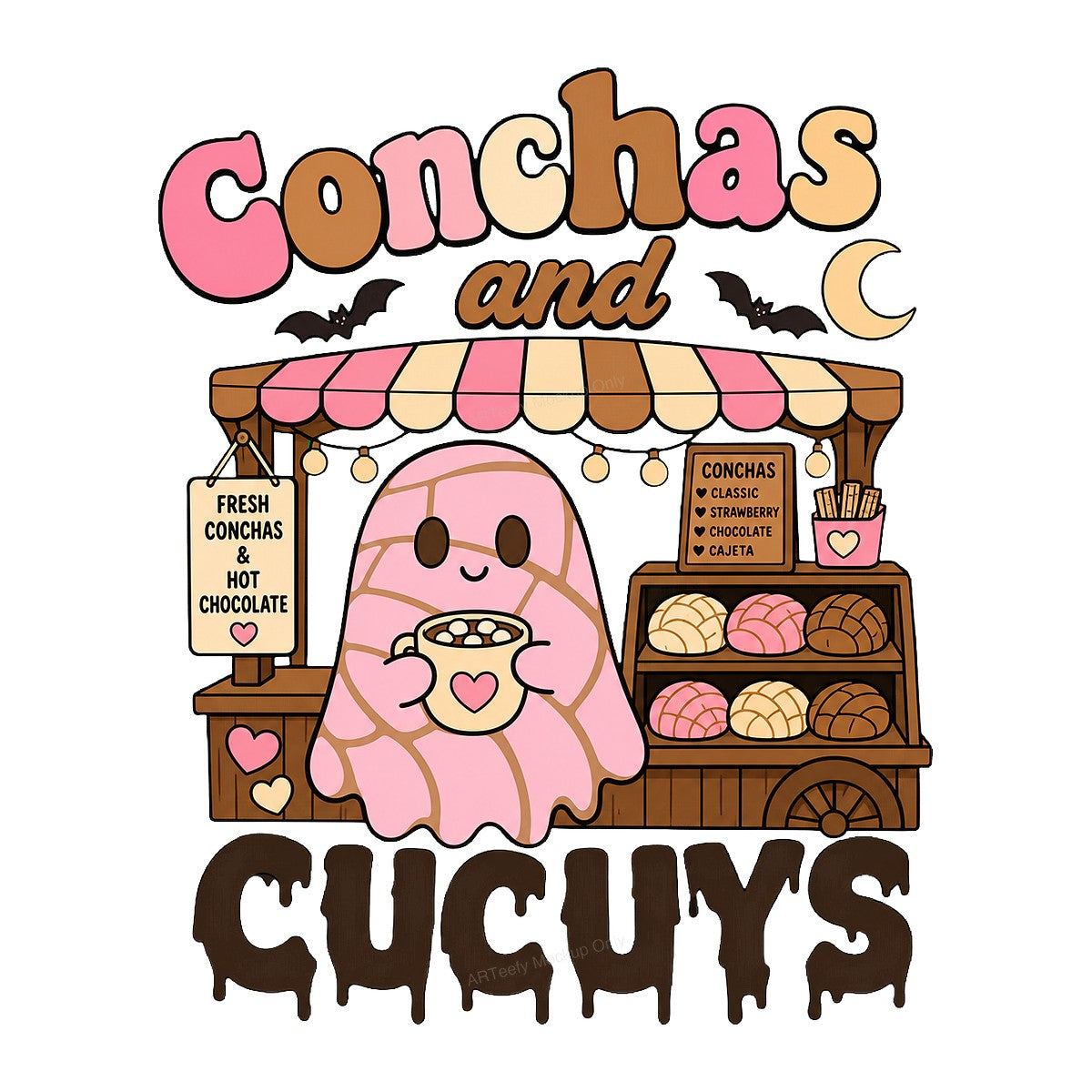 Funny Graphic Transfer Conchas and Cucuy Bakery Ghost Cartoon Design for T Shirts Hoodies and Tote Bags - 1