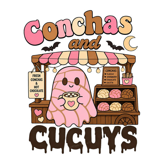 Funny Graphic Transfer Conchas and Cucuy Bakery Ghost Cartoon Design for T Shirts Hoodies and Tote Bags - 1
