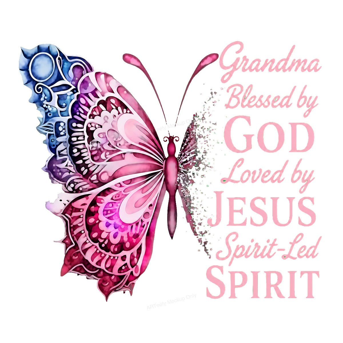 Christian Heat Transfer Grandma Blessed by God Loved by Jesus Butterfly Graphic for T Shirts Hoodies and Gifts - 1