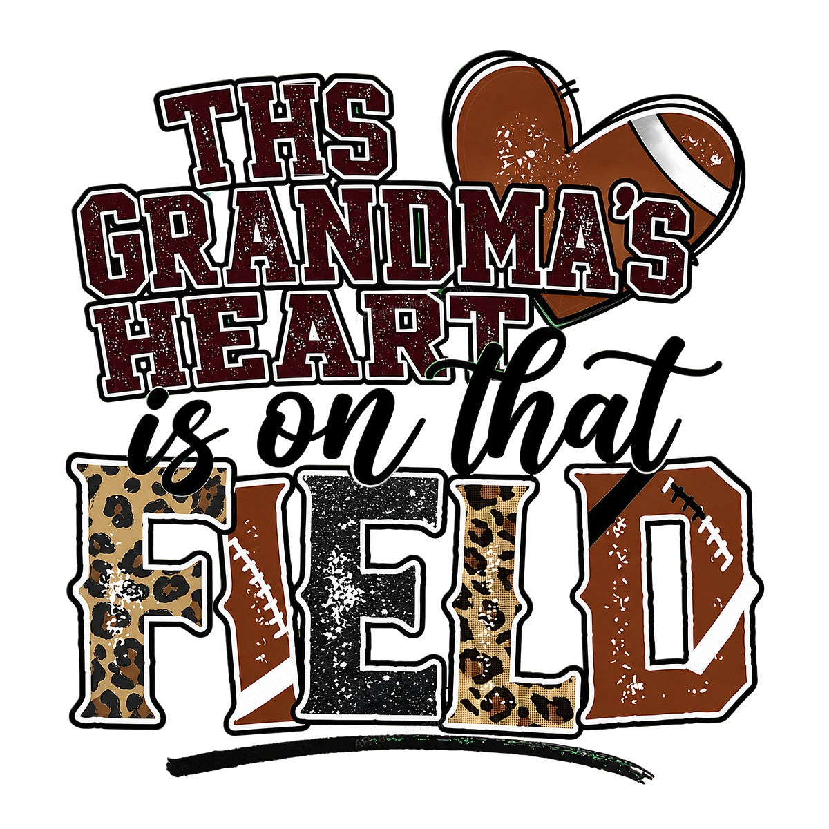 DTF Transfer This Grandma’s Heart Is On That Field Football Leopard Print Graphic for T Shirts Hoodies and Game Day Apparel - 1