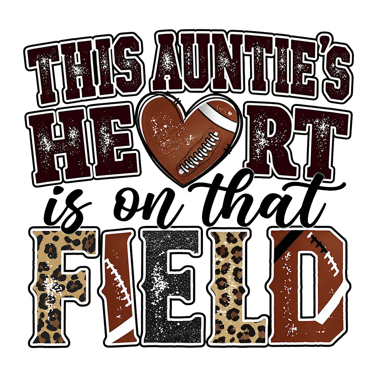 DTF Transfer This Auntie’s Heart Is On That Field Football Leopard Print Graphic for T Shirts Hoodies and Game Day Apparel - 1