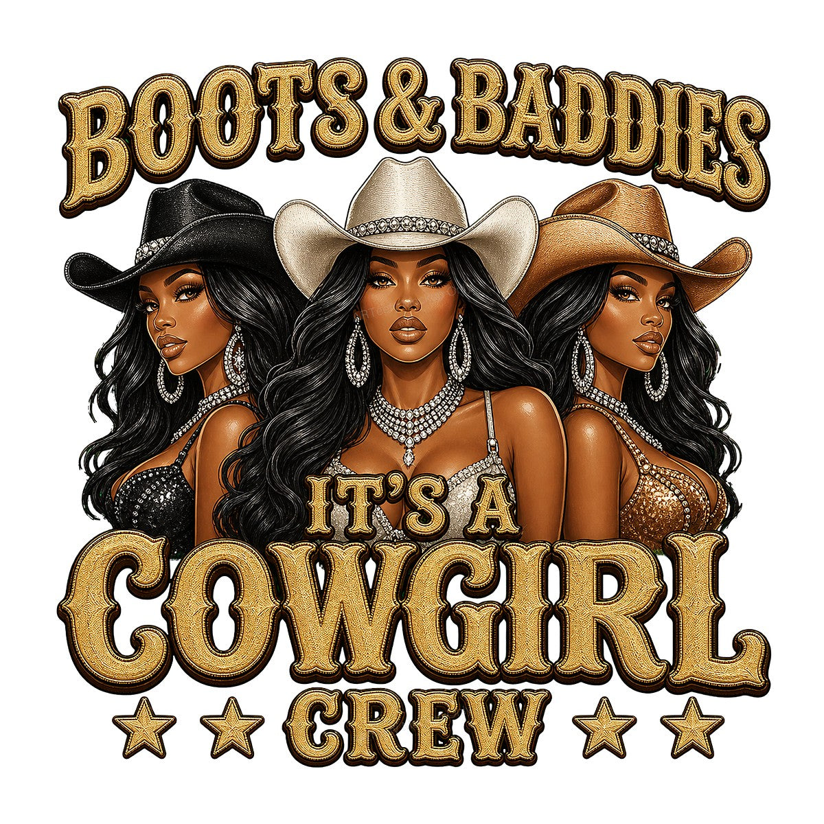 Western Heat Transfer Boots & Baddies Cowgirl Crew Glitter Graphic for T Shirts Hoodies and Tote Bags - 1
