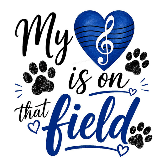 DTF Transfer My Heart Is On That Field Blue Heart Paw Print Music Note Graphic for T Shirts Hoodies and Game Day Apparel - 1