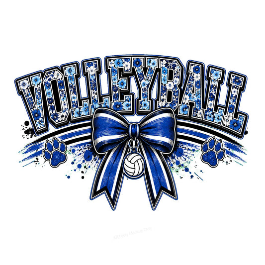 DTF Heat Transfer Volleyball Blue Floral Bow and Paw Print Graphic for T Shirts Hoodies and Team Spirit Apparel - 1