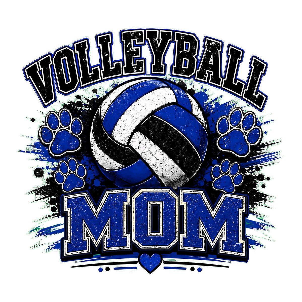 DTF Transfer Volleyball Mom Paw Print Blue Grunge Graphic for T Shirts Hoodies and Tote Bags - 1