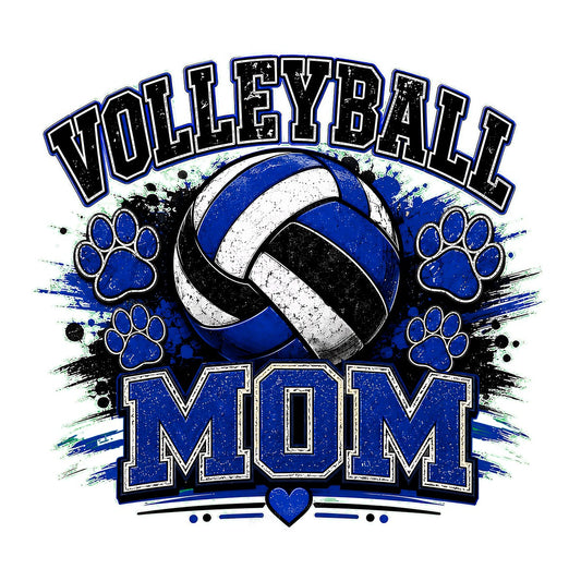 DTF Transfer Volleyball Mom Paw Print Blue Grunge Graphic for T Shirts Hoodies and Tote Bags - 1