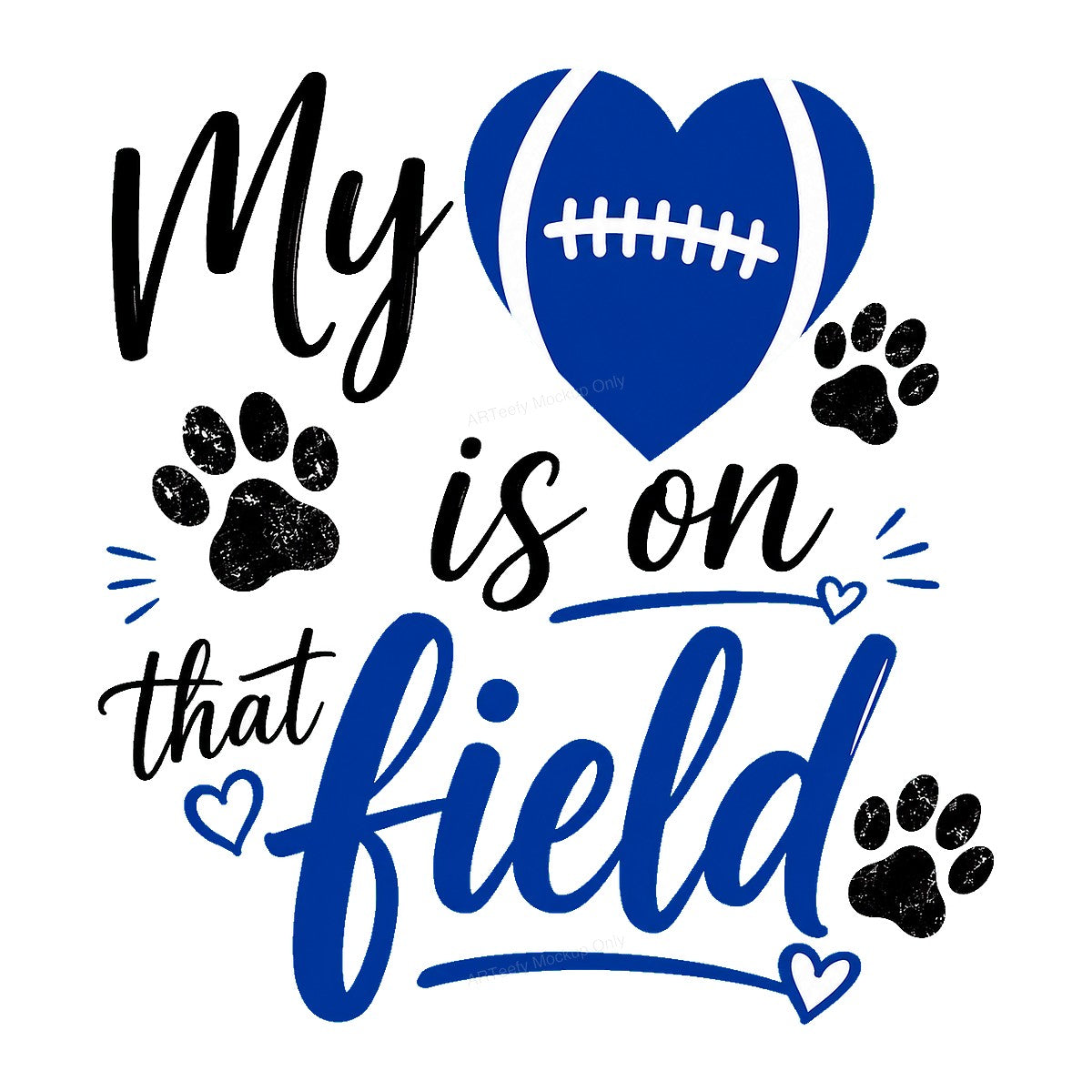 DTF Transfer My Heart Is On That Field Football Heart with Paw Prints Graphic for T Shirts Hoodies and Game Day Apparel - 1