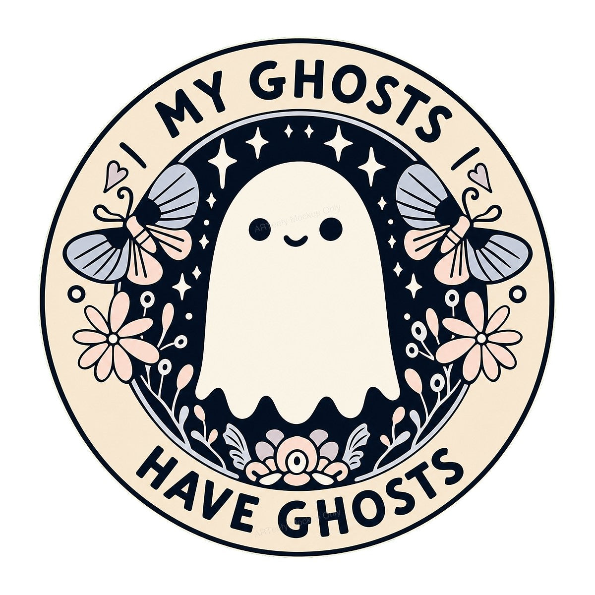 DTF Transfer “My Ghosts Have Ghosts” Cute Ghost Floral Graphic for T Shirts Hoodies and Tote Bags - 1