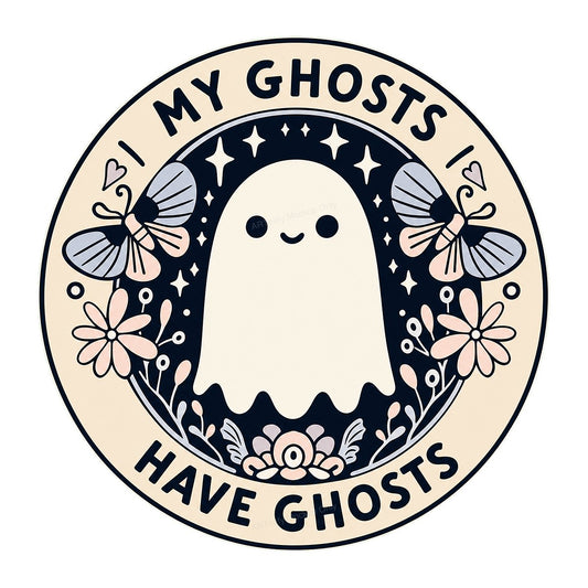 DTF Transfer “My Ghosts Have Ghosts” Cute Ghost Floral Graphic for T Shirts Hoodies and Tote Bags - 1