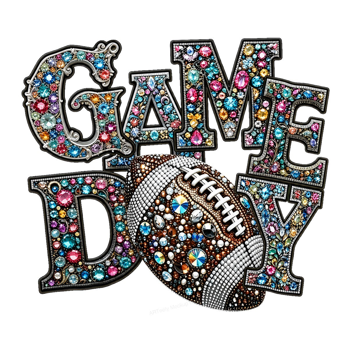 DTF Heat Transfer Game Day Football Rhinestone Jewel Graphic for T Shirts Hoodies and Game Outfits - 1