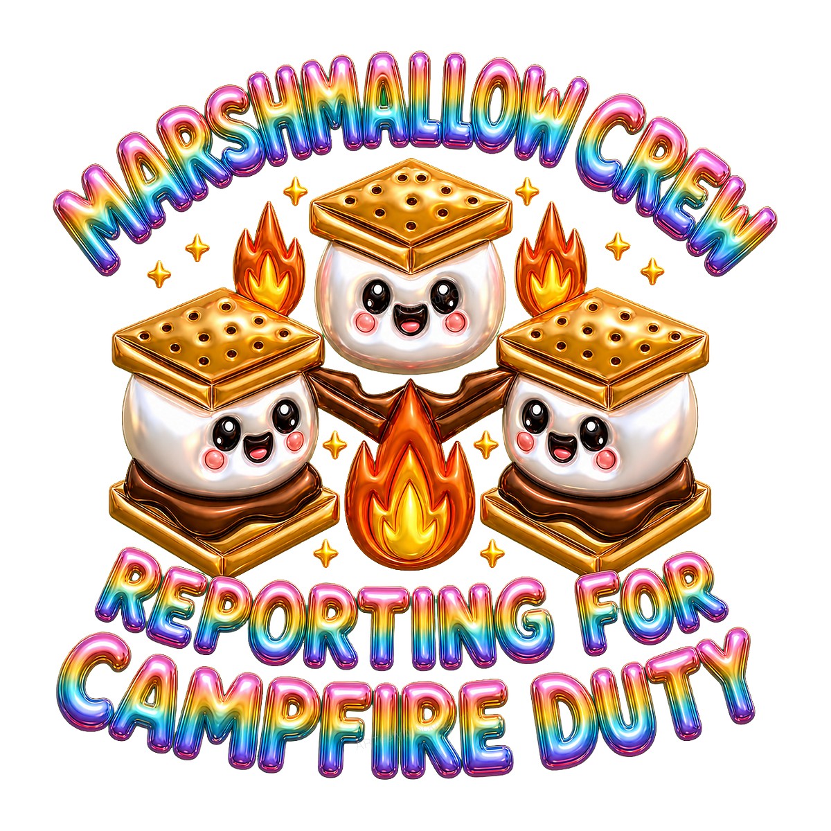 Funny Graphic Transfer Marshmallow Crew Reporting For Campfire Duty Cute S’mores Art for T Shirts Hoodies and Camping Apparel - 1