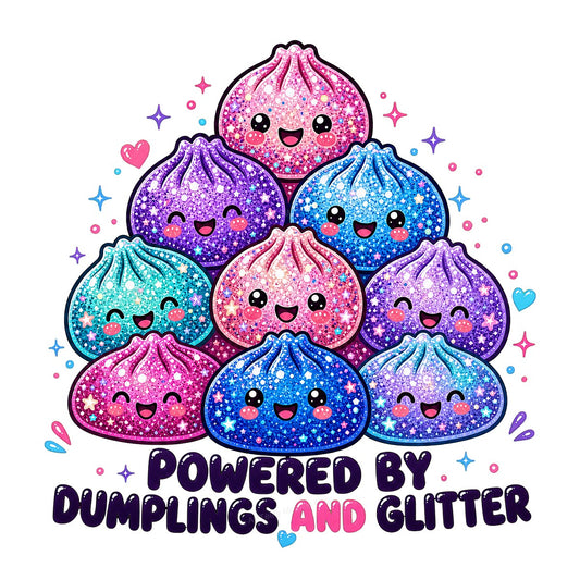 Funny Graphic Transfer Powered By Dumplings And Glitter Kawaii Sparkle Dumpling Art for T Shirts Hoodies and Tote Bags - 1