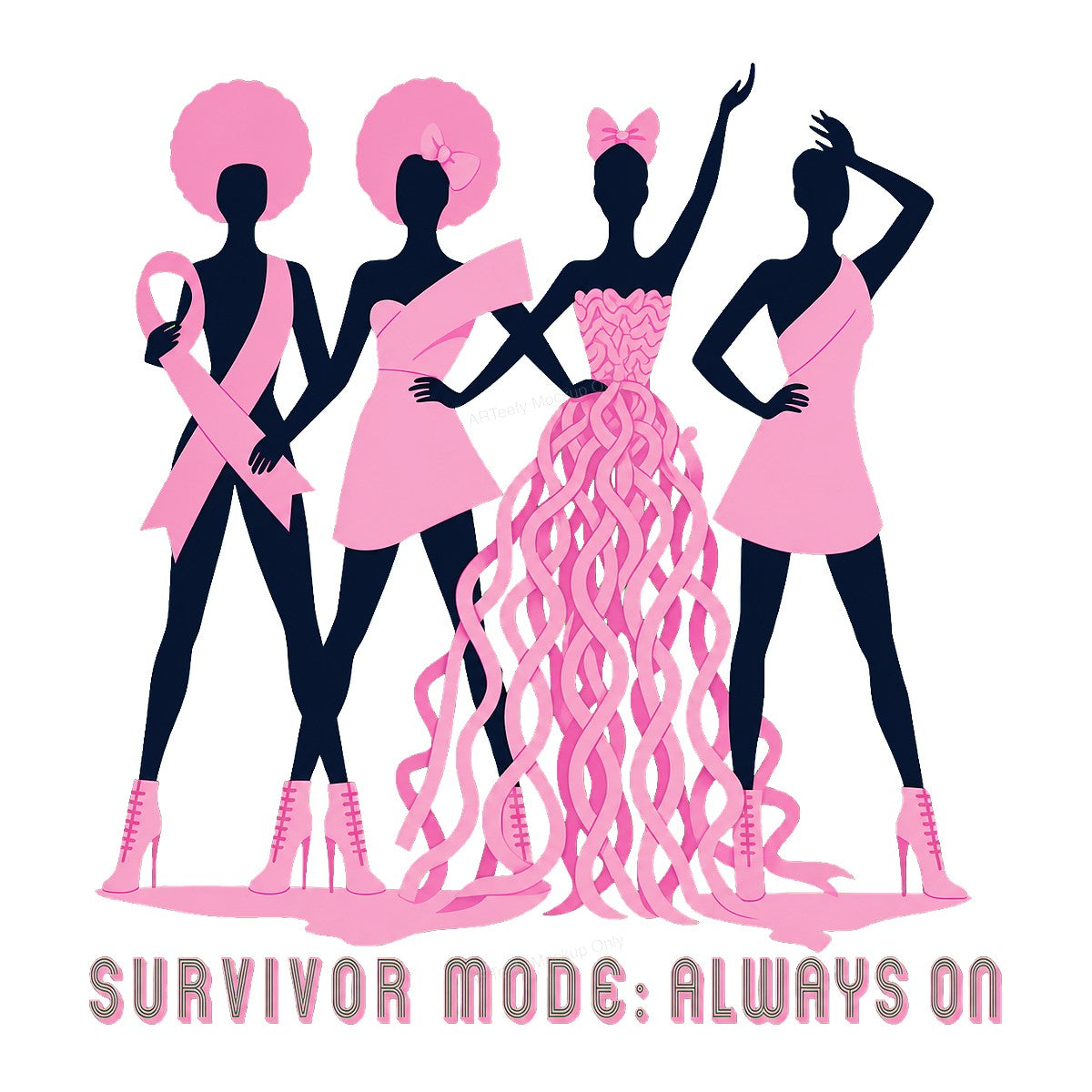 DTF Transfer Survivor Mode Always On Pink Ribbon Women Silhouette Graphic for T Shirts Hoodies and Tote Bags - 1