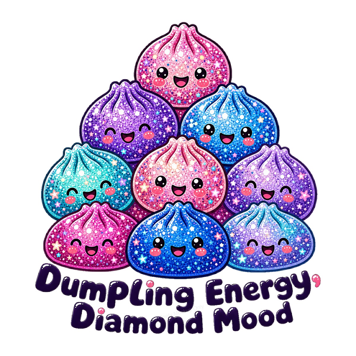 Funny Graphic Transfer Dumpling Energy Diamond Mood Glitter Dumpling Stack for T Shirts Hoodies and Tote Bags - 1