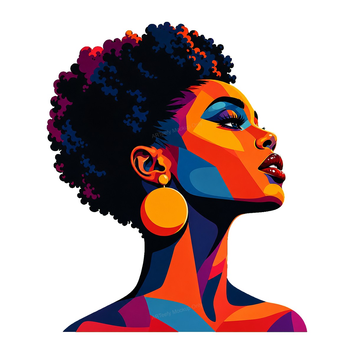 DTF Transfer Afro Woman Portrait Color Block Art Graphic for T Shirts Hoodies and Tote Bags - 1