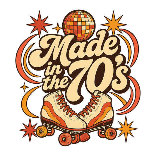 DTF Heat Transfer Made in the 70s Retro Roller Skate Disco Graphic for T Shirts Hoodies and Tote Bags - 1