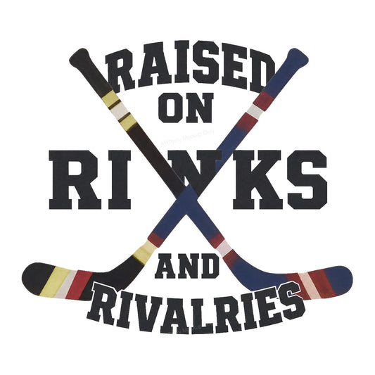 DTF Transfer Raised On Rinks And Rivalries Hockey Sticks Graphic for T Shirts Hoodies and Game Day Apparel - 1