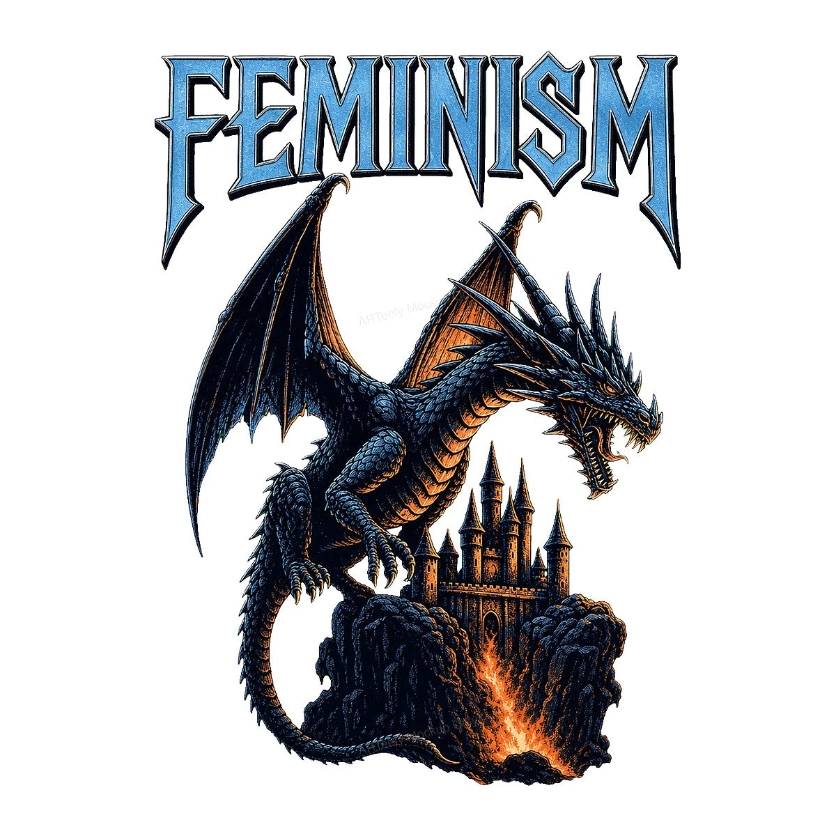 DTF Transfer Feminism Dragon Guarding Castle Fantasy Graphic for T Shirts Hoodies and Tote Bags - 1