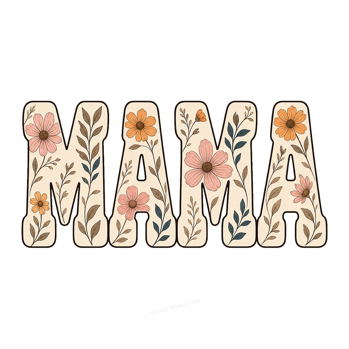 DTF Transfer MAMA Floral Lettering Pastel Flower Graphic for T Shirts Hoodies and Mother’s Day Gifts - 1