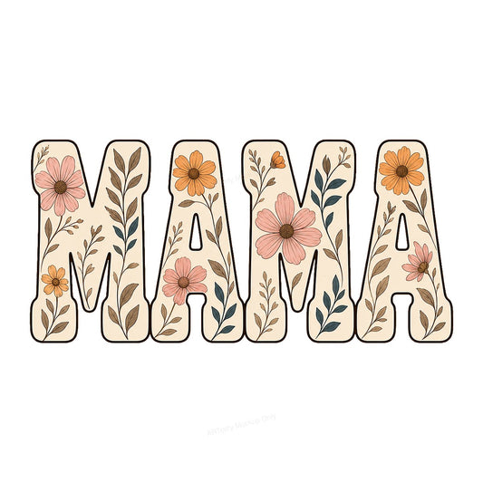 DTF Transfer MAMA Floral Lettering Pastel Flower Graphic for T Shirts Hoodies and Mother’s Day Gifts - 1