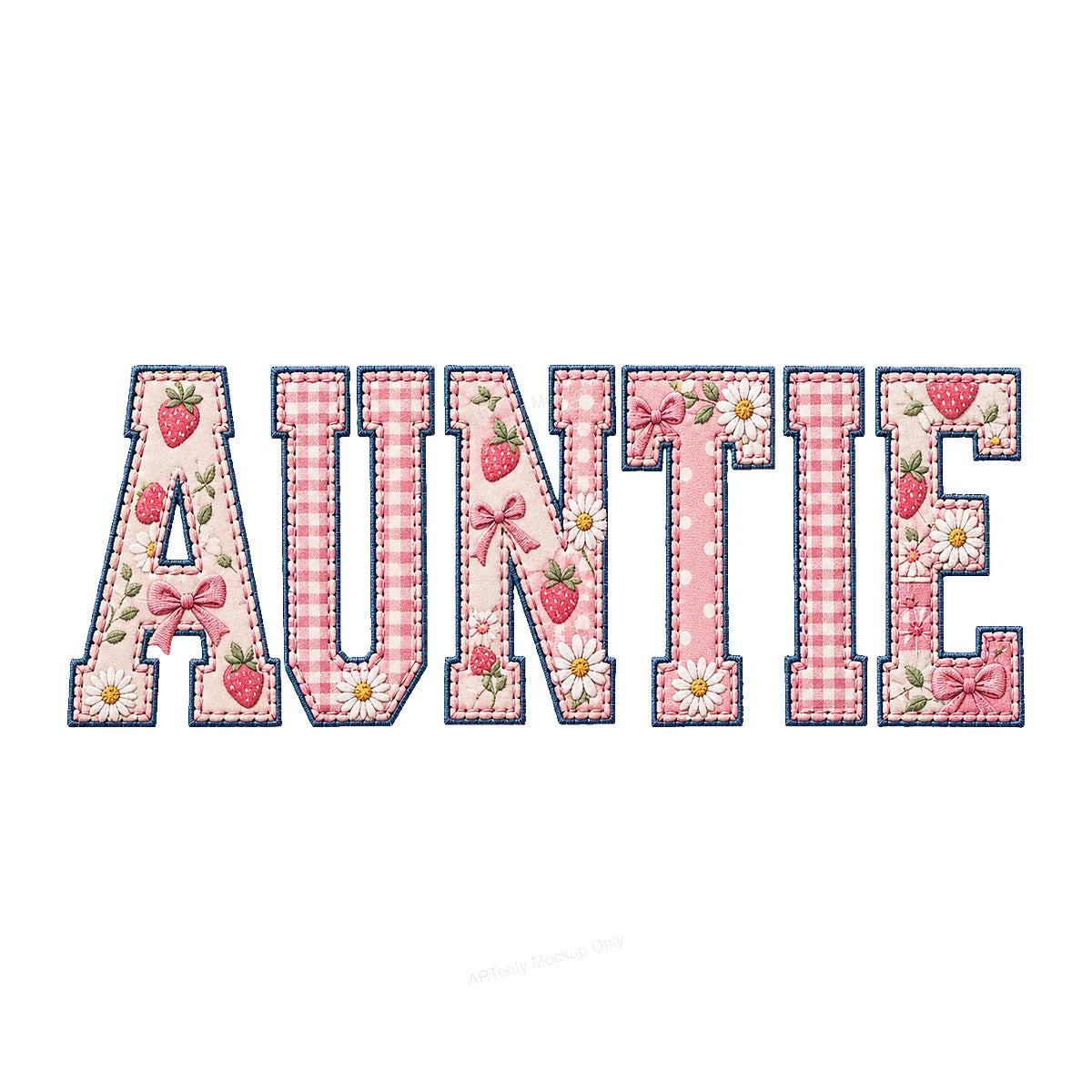 DTF Heat Transfer Auntie Strawberry Floral Gingham Letter Graphic for T Shirts Hoodies and Gifts - 1