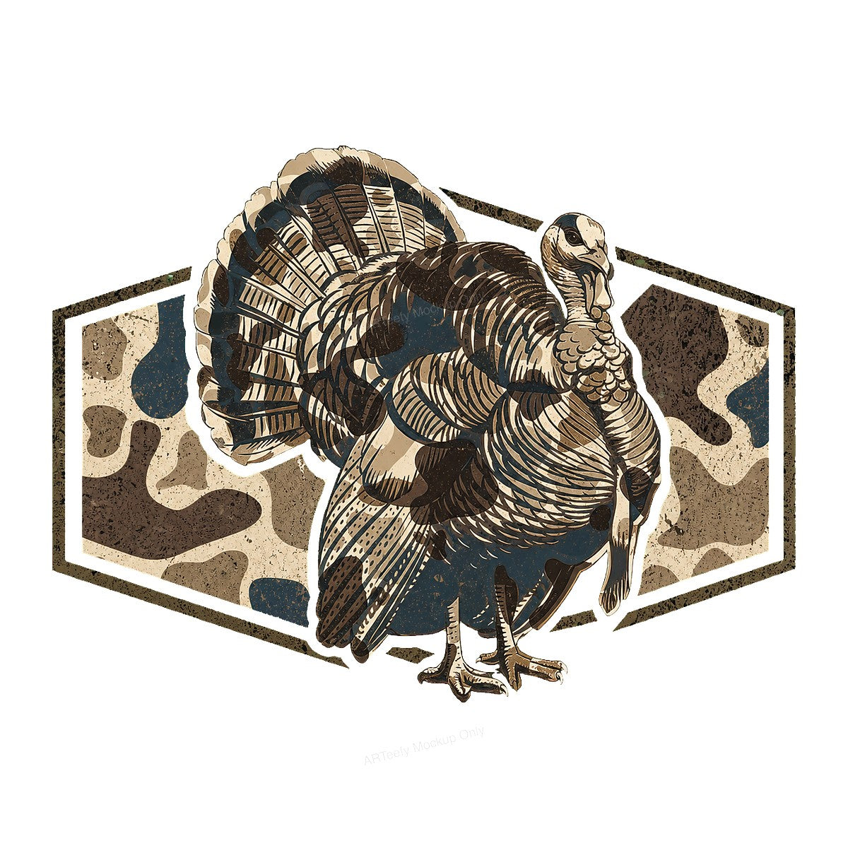 DTF Heat Transfer Wild Turkey Camo Graphic Design for T Shirts Hoodies and Hunting Apparel - 1