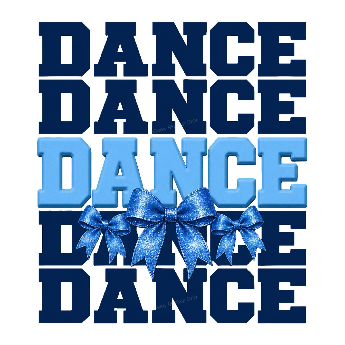 DTF Heat Transfer Dance Cheerleader Blue Bow Block Letter Graphic for T Shirts Hoodies and Tote Bags - 1